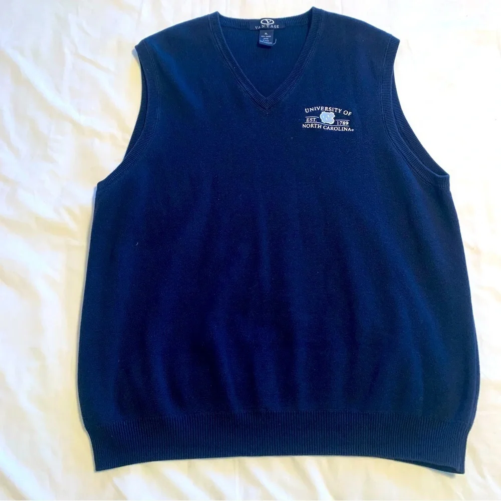Vantage UNC University Of North Carolina Sweater Vest Navy Blue XL